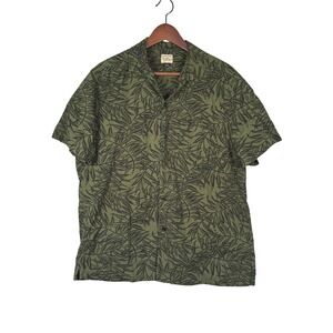 J Crew Mens Large Olive Green Seersucker Leaf Print Camp Shirt